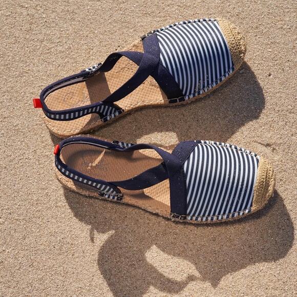 Sea Star Mariner Seafarer Slingback Blue and White Stripe Size 8 - Picture 9 of 10